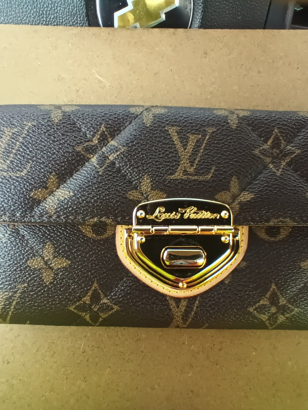 Luxury Monogram Canvas Wallet with Gold Hardware and Tan Trim